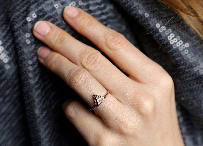 Triangle Diamond Engagement Ring, Black Diamond Ring