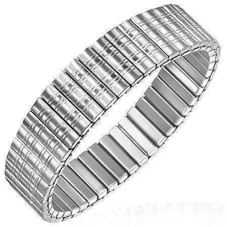 Satin Lines Bar Link Stainless Steel Stretch Bracelet