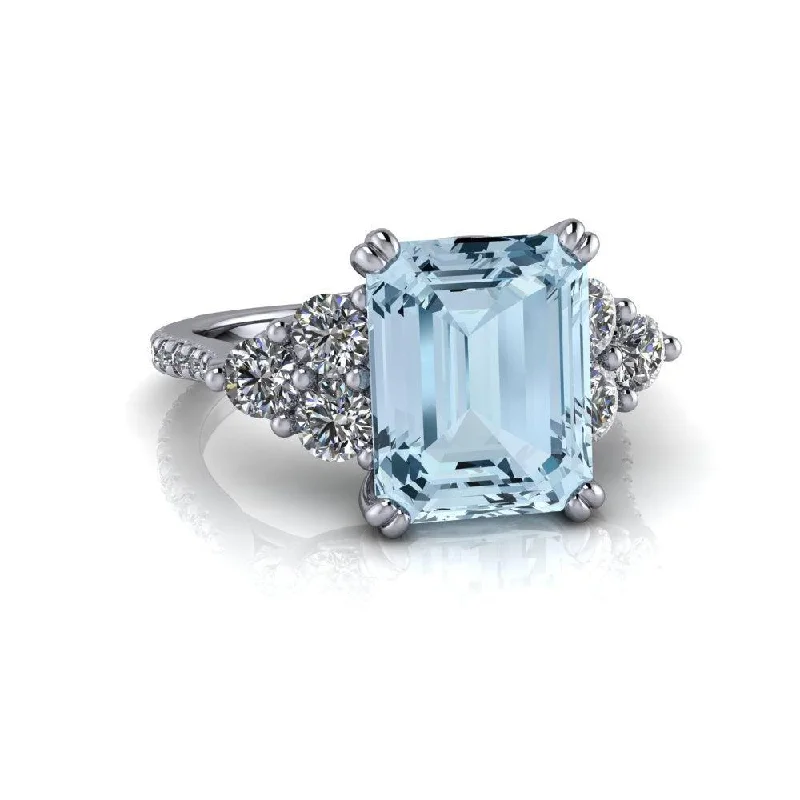 3.70 CT Emerald Cut Aquamarine & Diamond Engagement Ring or Anniversary Ring