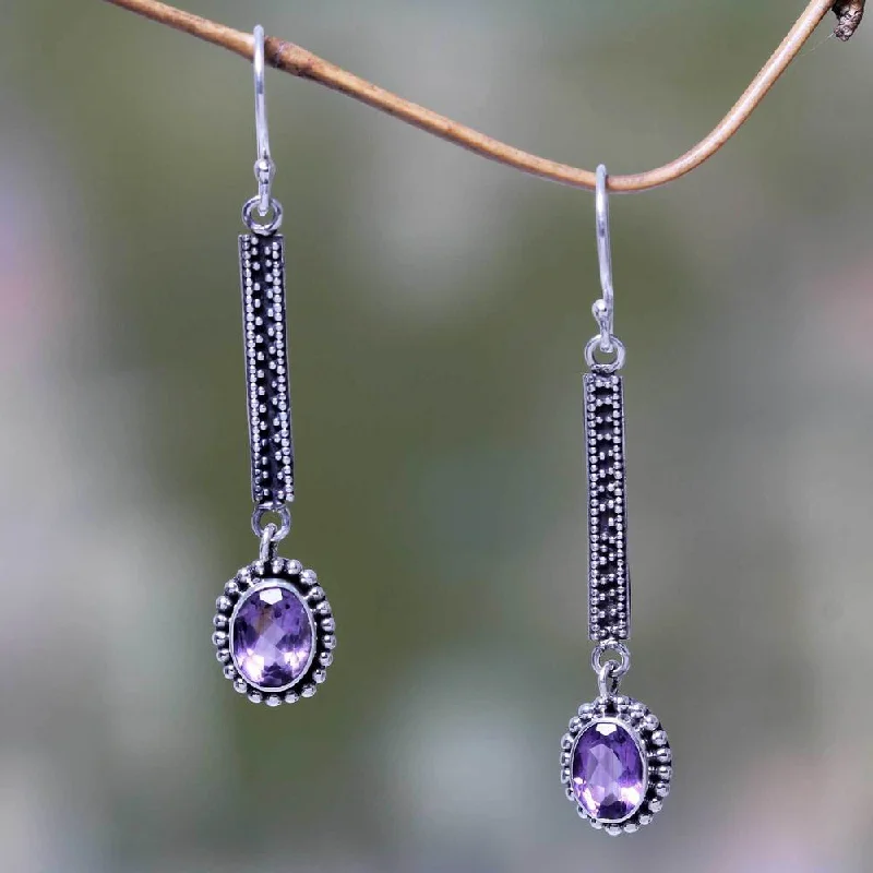 Handmade Sterling Silver 'Falling Raindrops' Amethyst Earrings (Indonesia)