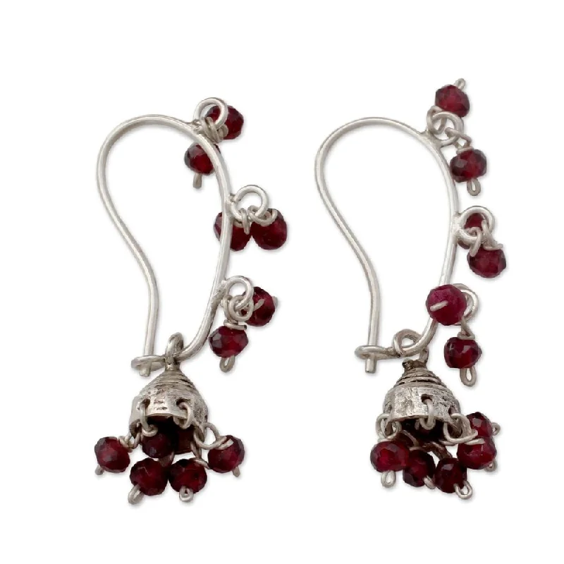 Handmade Sterling Silver 'Music' Garnet Earrings (India)