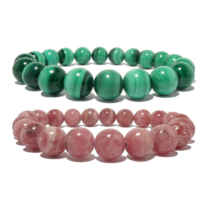 Soulmate Bracelet Set Malachite Rhodochrosite