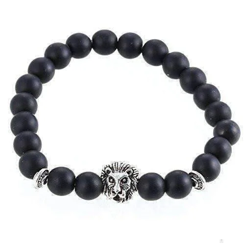 Lion Head Genuine Agate Gemstone Bead Bracelet