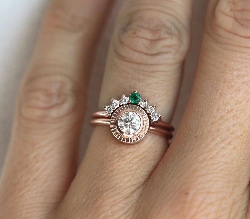 Diamond & Emerald Engagement Ring Set