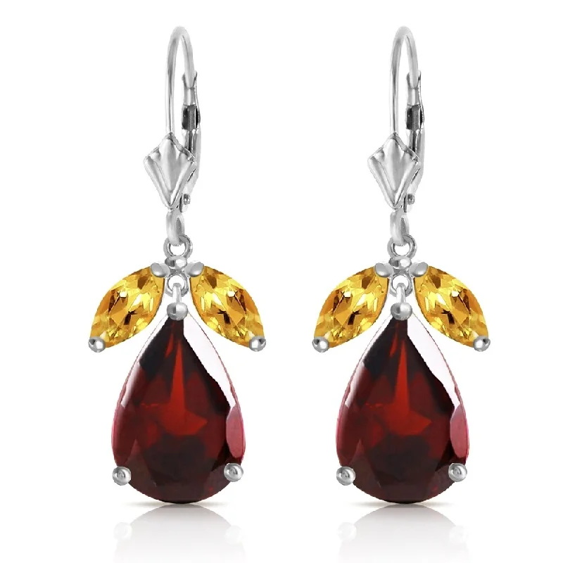 13 Carat 14K Solid White Gold Leverback Earrings Citrine Garnet