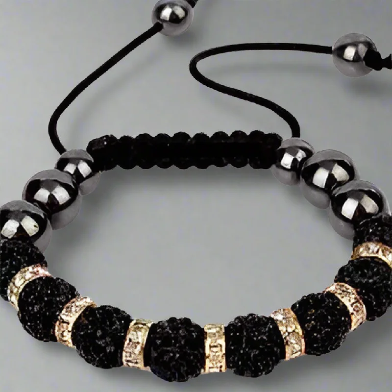 Uber Shamballa Bracelet - Black Hematite with Silver or Gold Accents