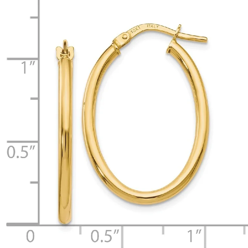 Diamond2Deal 10k Yellow Gold Polished Oval Hinged Hoop Earrings (L-26mm, W-16.5mm)