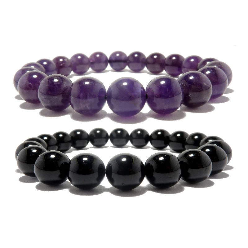 Spiritual Protection Bracelet Set Amethyst Black Tourmaline