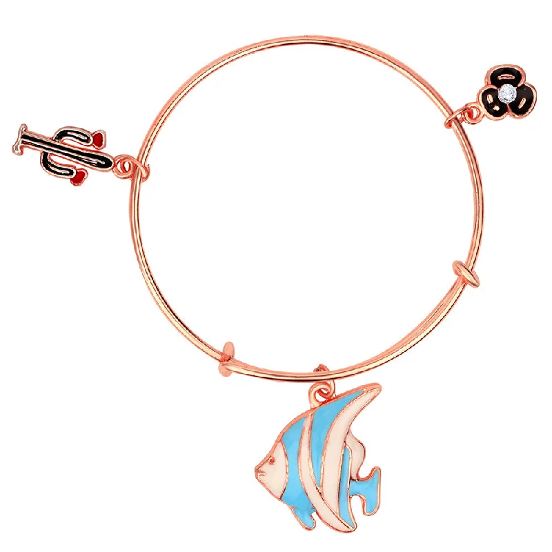 Mahi Rose Gold Plated Fish Flower & Cactus Shaped Charms Kids Bracelets for Kids (BRK1100830Z)