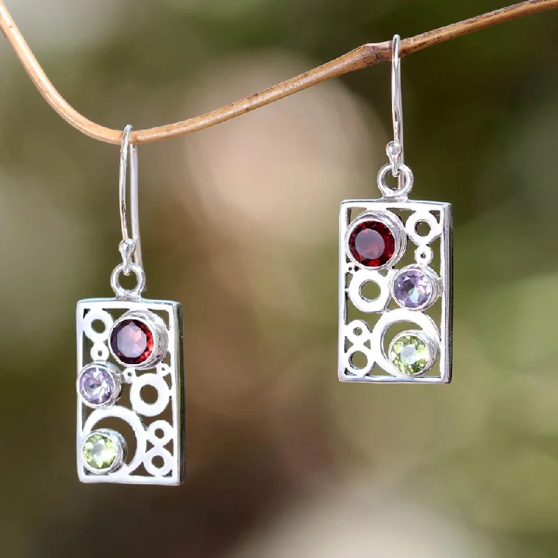 Sterling Silver 'Color Bubbles' Multi-gemstone Earrings (Indonesia) - 1.4L*0.5W