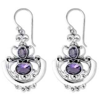 Handmade Sterling Silver 'Balinese Goddess' Amethyst Earrings (Indonesia) - Purple