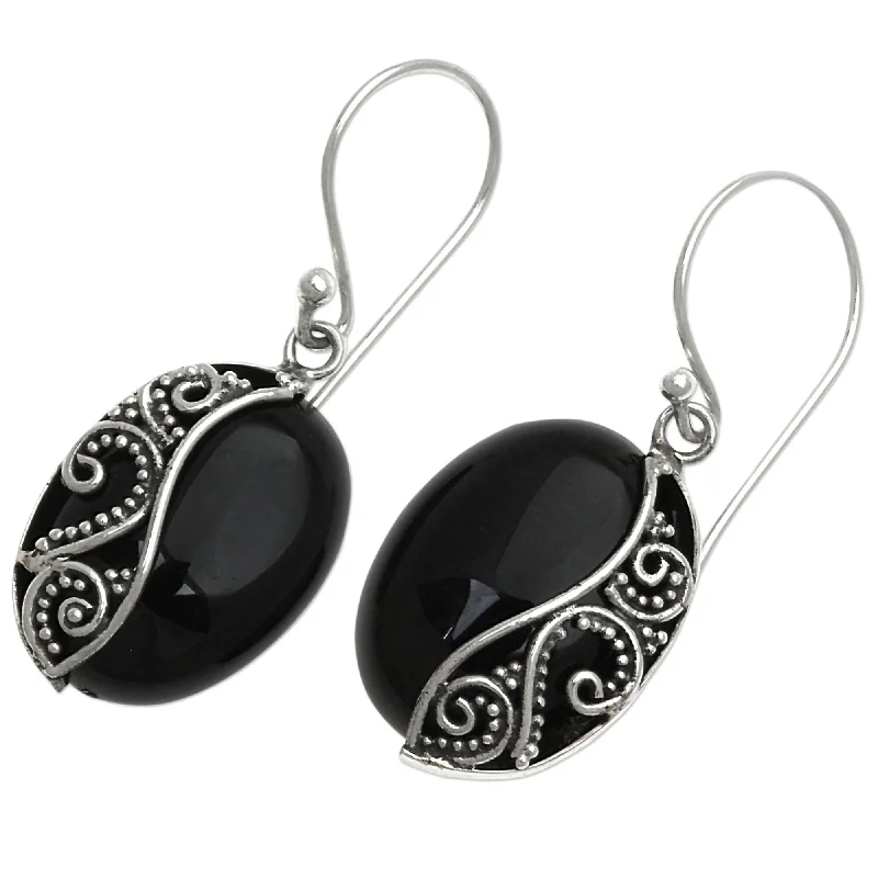 Sterling Silver Serene Night Onyx Earrings (Indonesia) - 1.4L*0.6W