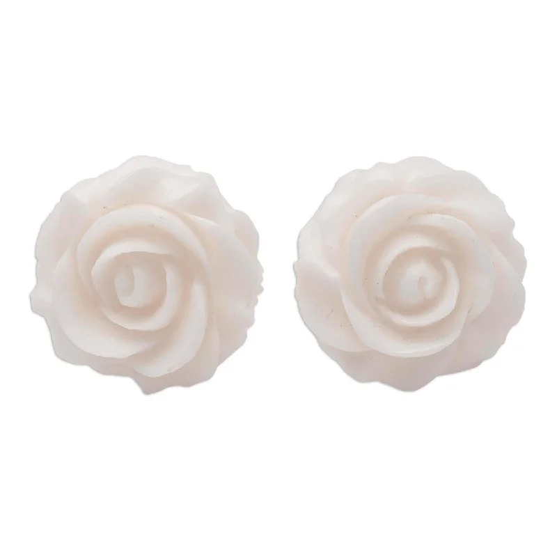 NOVICA Fascinating Roses, Bone button earrings - 0.6*0.6