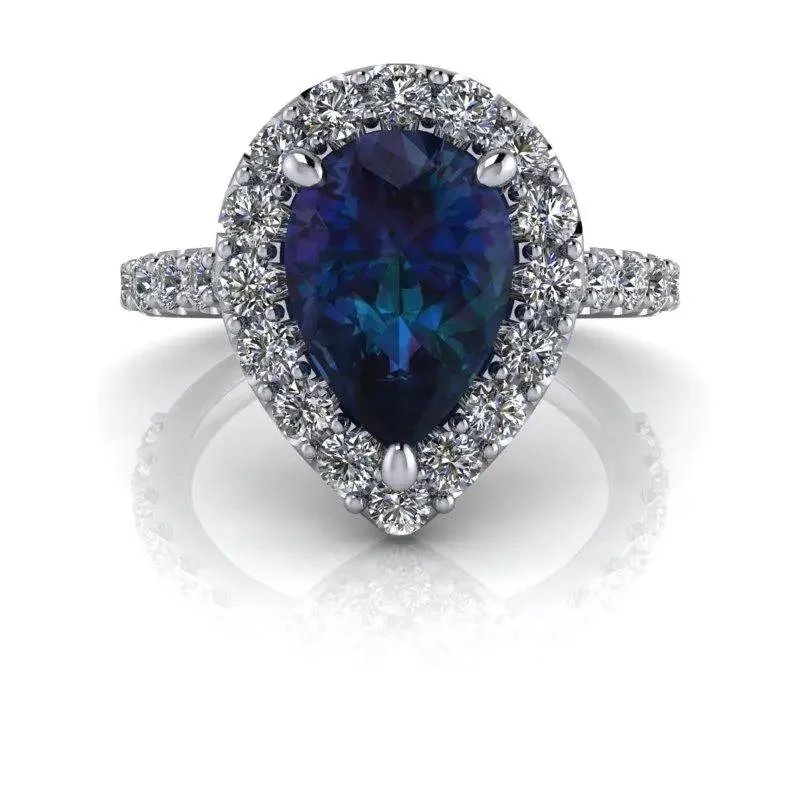 Alexandrite & Lab Grown Diamond Halo Engagement Ring, 3.17 CTW