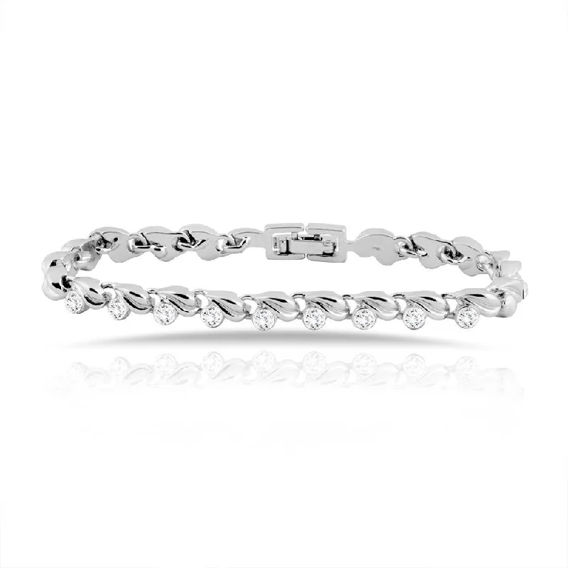 Mahi Rhodium Plated Leafy Bracelet With Crystal For Women