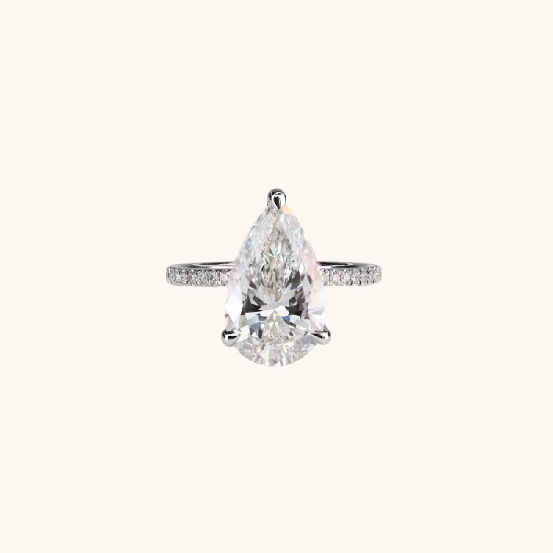 4.67 Pear Lab Diamond Engagement Ring with Hidden Halo