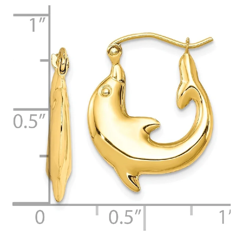 Diamond2Deal 10k Yellow Gold Polished Dolphin Hoop Earrings (L-21.97mm, W-17mm)