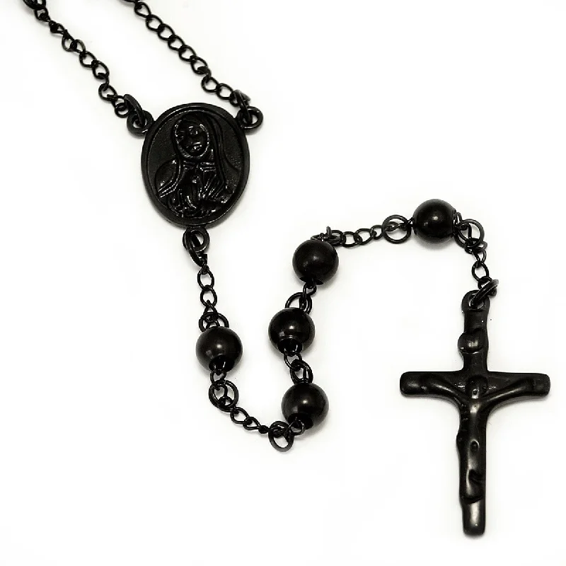 Black Stainless Steel 30-inch Rosary Necklace