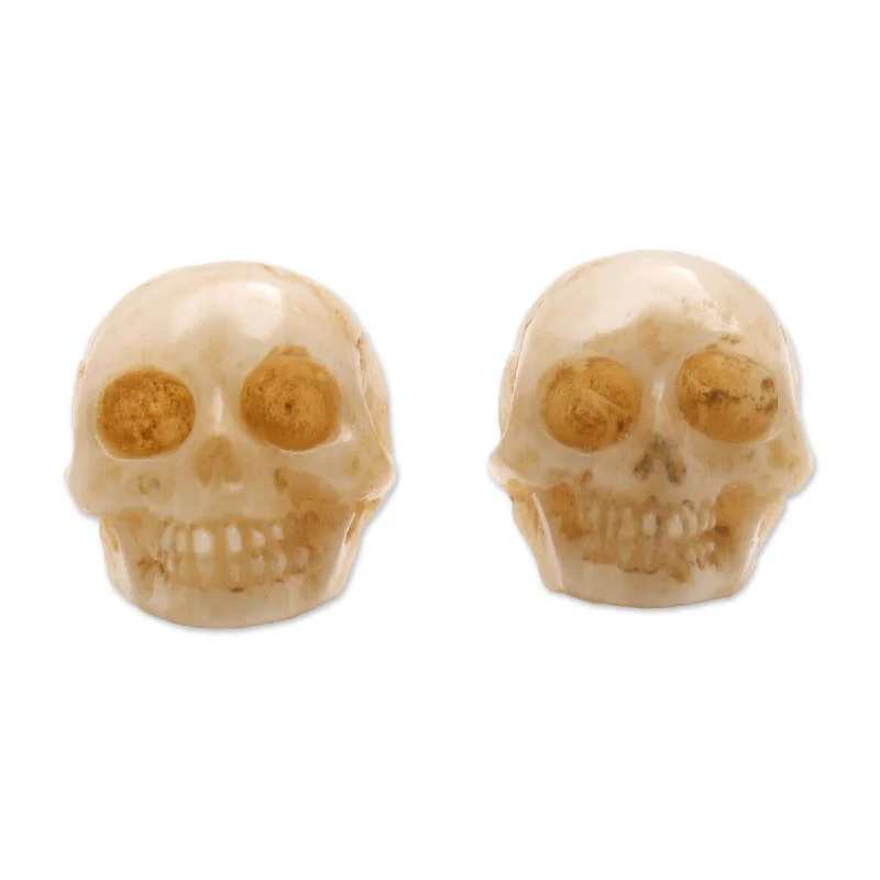 NOVICA Faces of Trunyan, Bone stud earrings - 0.4L*0.3W