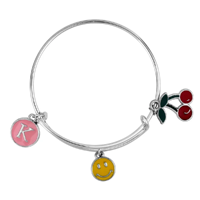 Mahi K Letter Smiley & Cherry Shaped Rhodium Plated Enamel Work Charms Kids Bracelets for Kids (BRK1100967R)