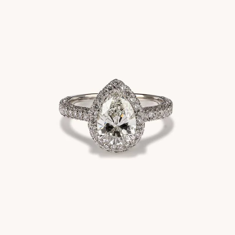 1.68 Pear Natural Diamond Engagement Ring with 2D Halo