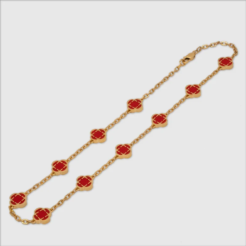 Red Clover Stone Necklace (Gold)