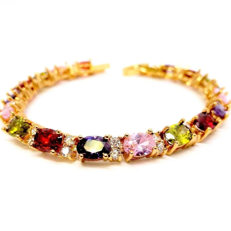 Multicolor Oval Austrian Crystal Tennis Bracelet in 18K Gold Gold plated