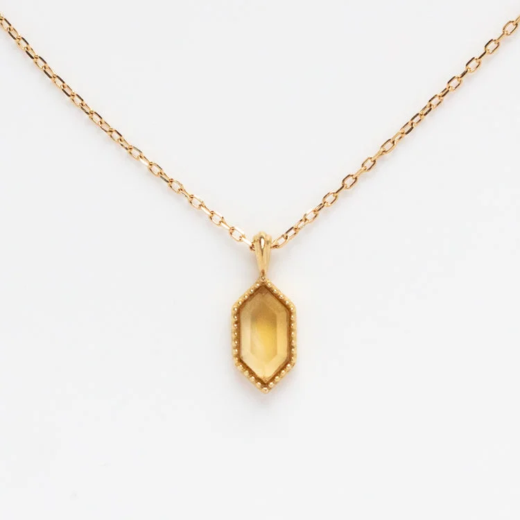 Solid Gold Citrine Destiny Hexagon Necklace for Abundance