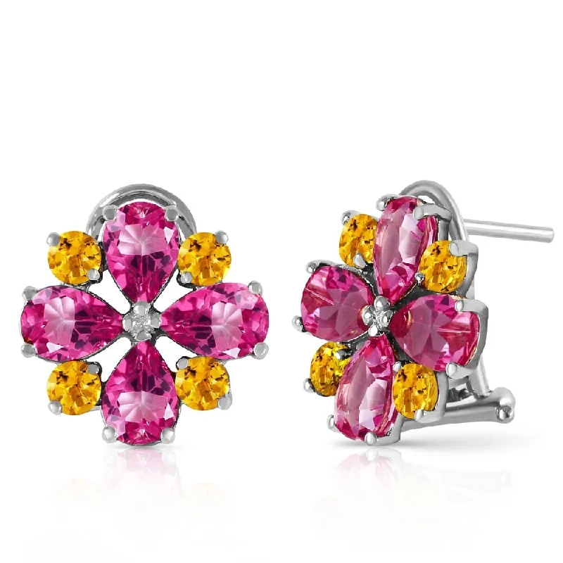 4.85 Carat 14K Solid White Gold French Clips Earrings Pink Topaz Citrine