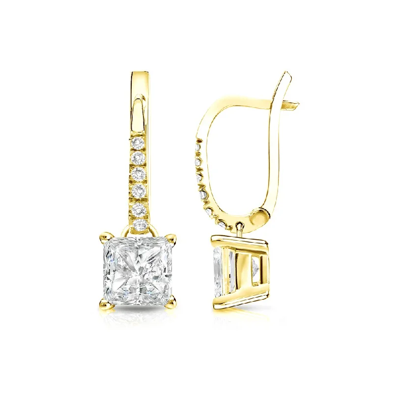 Auriya 14k Gold 1 1/2ctw Princess-cut Diamond Dangle Earrings (I-J, SI2-SI3)