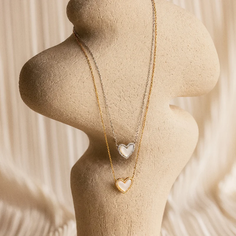 Pave Mother of Pearl Heart Necklace